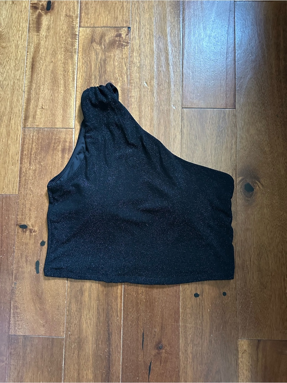 Klassy Network One-Shoulder Black Shimmer Crop Top